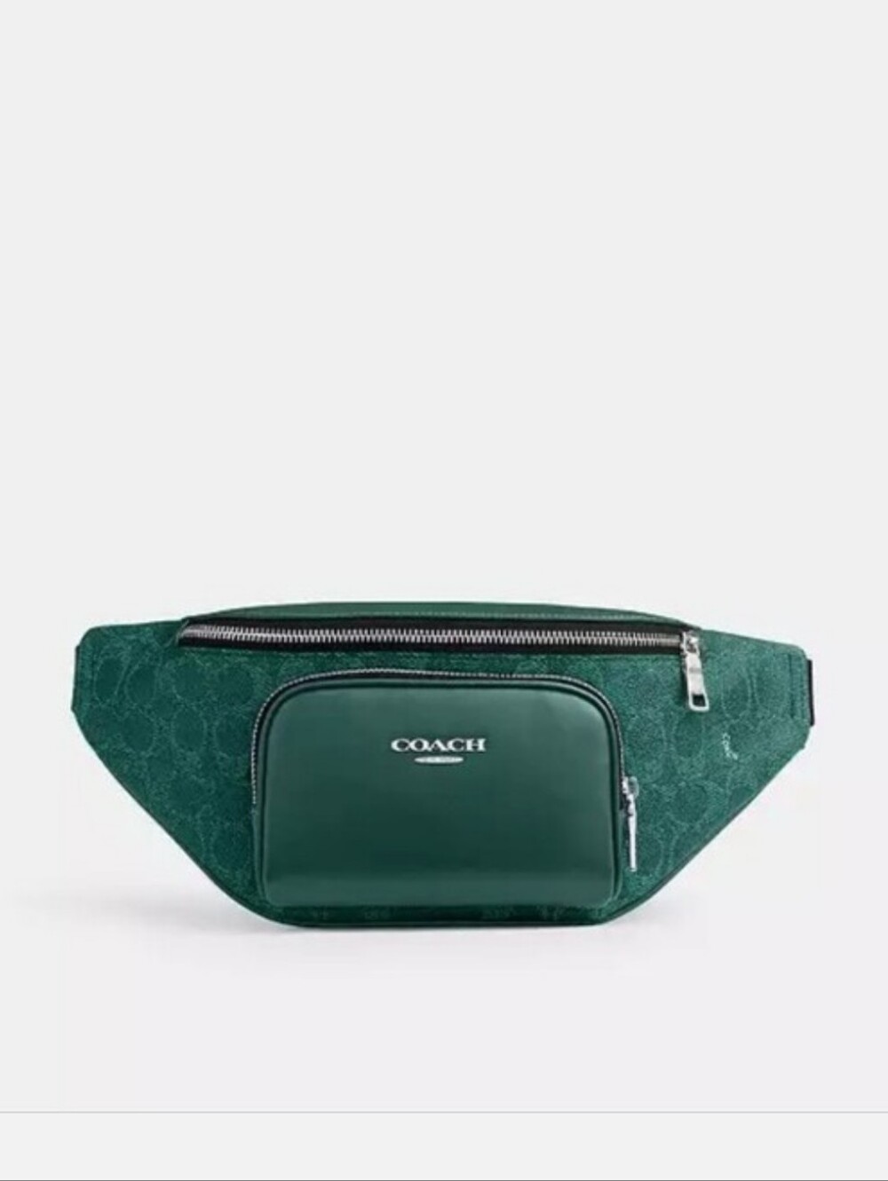 NWT!  Coach Men's Racer Small Signature Belt Bag In Silver/Sea Green 💚